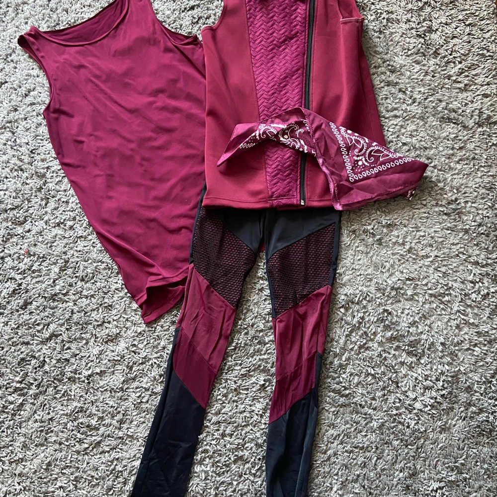 Weissman Burgundy and Black Activewear Set